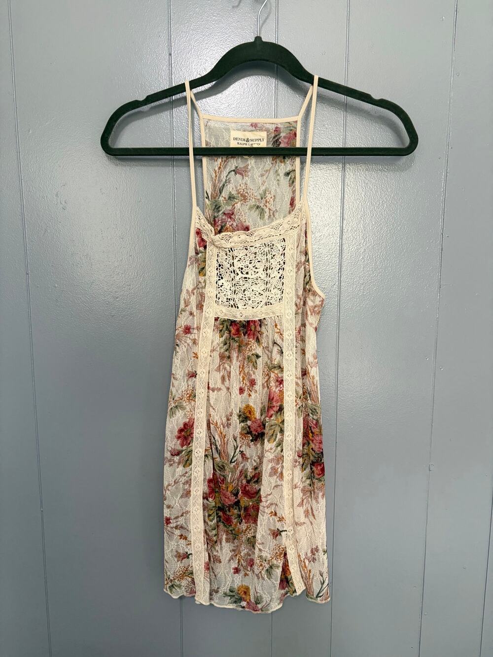 Denim & Supply Ralph Lauren Cream Floral Lace Crochet Sheer Boho Tank Top M